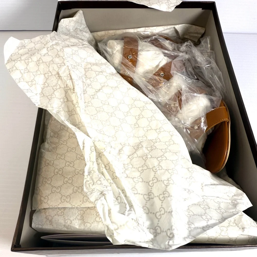 Gucci Gladiator Brown Leather Sandal Shows Size EU 37.5 or 7.5 NWT - Picture 15 of 16